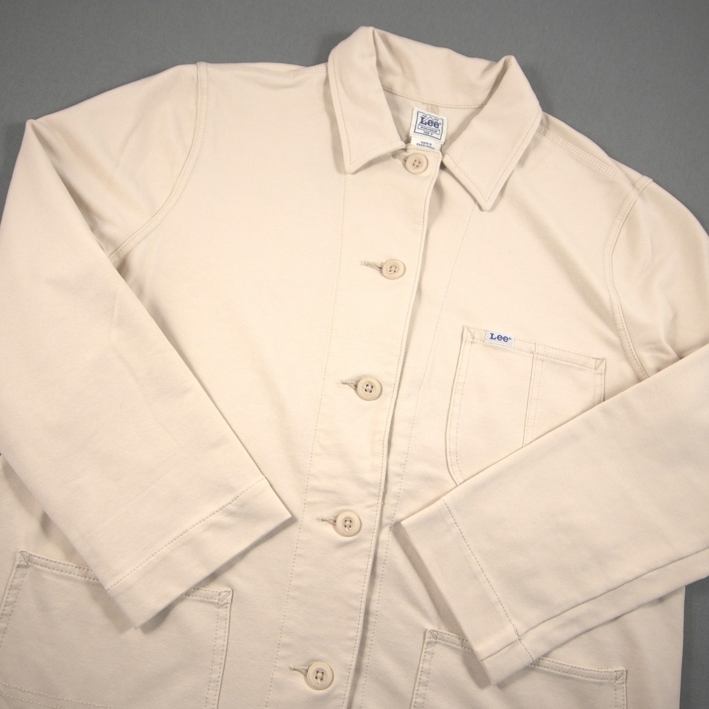 Vintage Lee Workwear Button Front Utility Chore Coat Soft Women M Cream Western